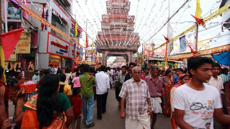Local crowd walk through the streets during the famous 'Mullackal Chirappu' festival of Raja Rajeshswari temple on December 27, 2011 in Alleppey. AJP / Shutterstock.com