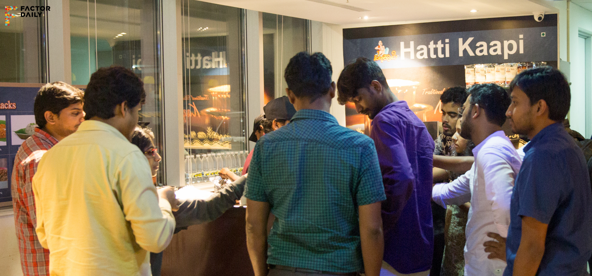 The filter coffee shop inside Flipkart's canteen on the ground floor is doing brisk business in the wee hours of Sunday. Photo: Rajesh Subramanian. Location: Bangalore.