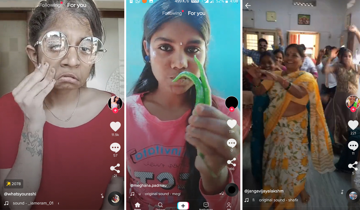 Screenshots of odd trends on TikTok India